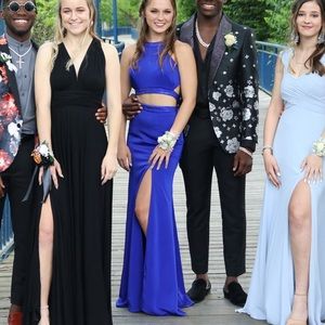 Bright blue two piece prom dress